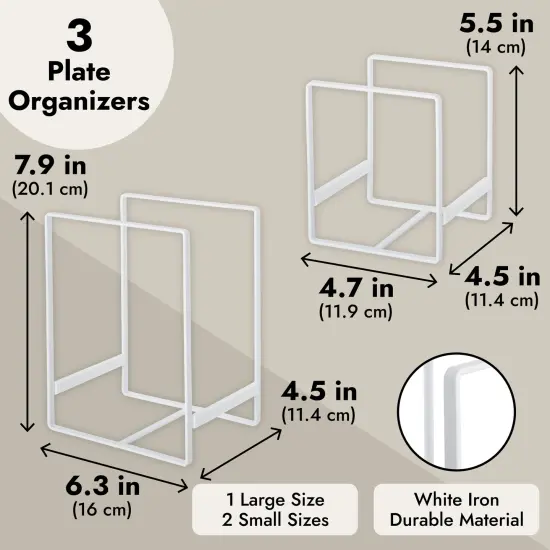 3 Piece Plate Organizer for Kitchen Cabinet, Shelf, 2 Sizes for Pots, Pans, Cutting Boards (White) {4}