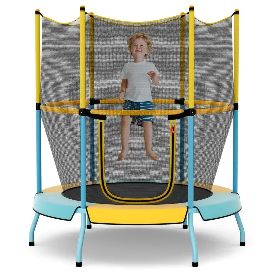 Kids Trampoline with Safety Net, Zipper Door and Heavy-Duty Frame Yellow {1}