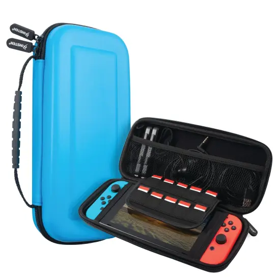 Carrying Case For Nintendo Switch & OLED Model Console with 10 Game Slots, Portable Travel Case Fit for Joycon and Adapter, Hard Shell Pouch with Handle (Blue) {1}