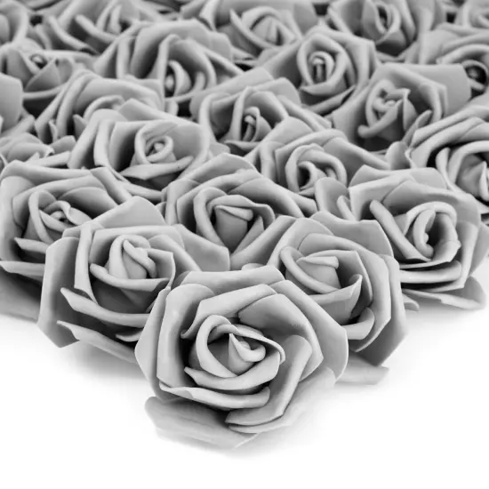 100 Pack Gray Artificial Flowers, Bulk Stemless Fake Foam Roses for Decorations, DIY Crafts, Bouquets (3 In) Grey {1}
