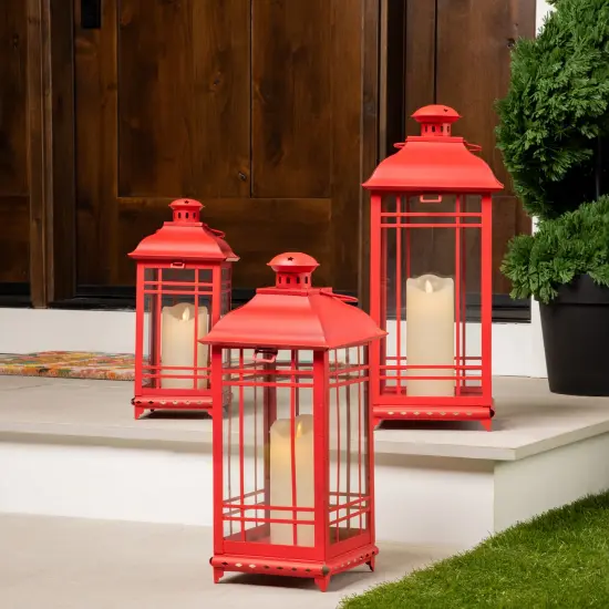 Northlight Mission Style Metal Candle Lanterns - 19.5" - Red - Set of 3 {1}