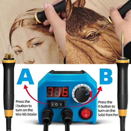 LH55-Z2-NS2 Wood Burner kit Wood Burning Tool Pen 200~750℃, Wood Burning kit with Digital Thermometer Temperature Adjustable Temperature, 2 pyrographic Wood Burning pens, 36 pen tips {3}