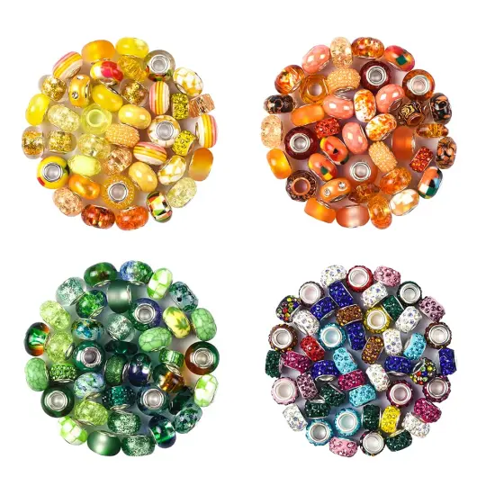 Aipridy Assortment European Large Hole Beads Spacer Beads Rhinestone Craft Beads for DIY Charms Bracelet Jewelry Making (Green-Orange-Lemon) {6}