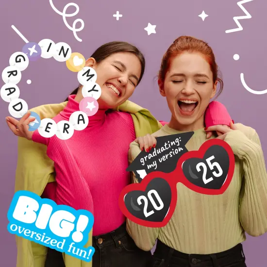 Big Dot of Happiness In My Grad Era - Grad Cap, Heart Glasses and Friendship Bracelet Decorations - Graduation Party Large Photo Props - 3 Pc {3}