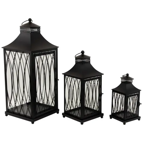 Northlight Lattice Style Metal Candle Lanterns - 22.75" - Black - Set of 3 {4}