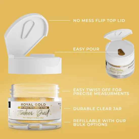Bakell - Royal Gold Tinker Dust Edible Glitter (5g, 1x Jar) for Food, Desserts, and Beverages! {5}