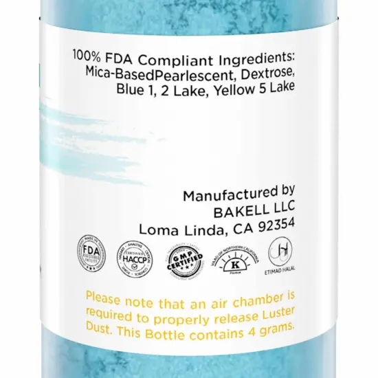 Bakell - Teal Luster Dust (4g, 1x Pump) Edible Vegan Dust & Paint for Baking, Desserts and Beverages {6}