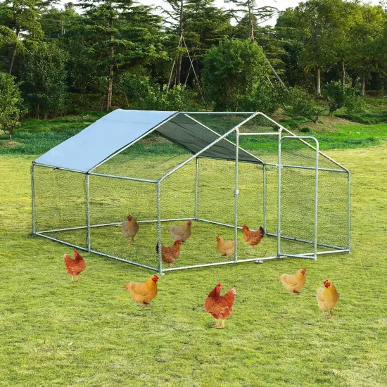13-Feet Silver Steel Large Walk in Shade Cage Chicken Coop with Cloth Roof Cover {6}