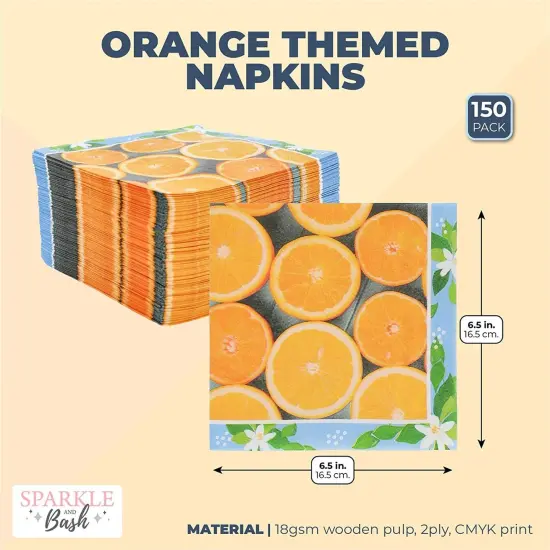 Orange Paper Napkins, Citrus Fruit Summer Party Decorations (6.5 In, 150 Pack) {2}