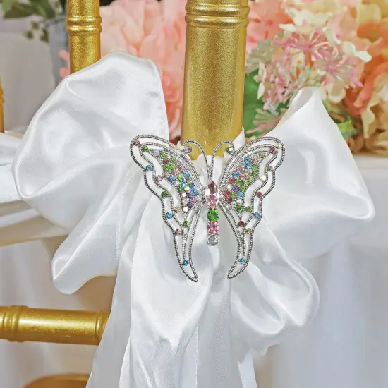 Butterfly Rhinestone Chair Sash Buckle Silver Metal Accent 2 Inch Width {2}