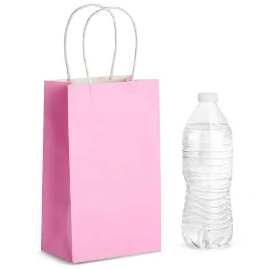 25-Pack Pink Gift Bags with Handles - Small Paper Treat Bags for Birthday, Wedding, Retail (5.3x3.2x9 In) {7}