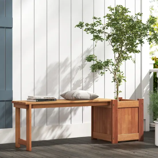 Natural Wood Garden Bench with Built-In Planter Box and Weather-Resistant Outdoor Seating {2}
