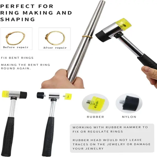 Ring Sizer Mandrel Measuring Tool Steel Ring Sizing Gauge Sizers Set Rubber Jeweler's Mallet Hammer Metal Finger Size Stick Wire Wrap Rings Tools Jewelry Making Kit {3}