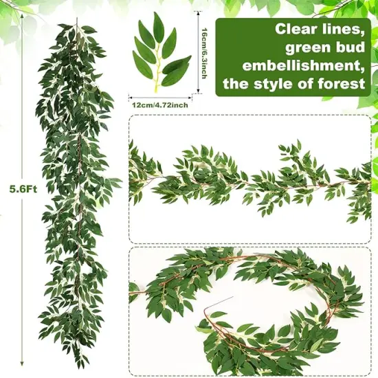 135ft Artificial Faux Greenery Garland Willow Leaves Vines Hanging Willow Vines Leaf Garland for Indoor/Outdoor Wedding Party Decor Wedding Table Centerpieces (Green,36 Pack) {2}
