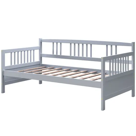 Twin Size Wooden Slats Daybed Bed with Rails Perfect for Living Room and Kids Room or Guest Room Gray {3}
