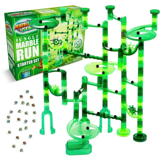 Marble Genius Marble Run Starter Set, STEM Toy for Kids Ages 3-14, 130 Complete Pieces (80 Translucent Marbulous Pieces and 50 Glass Marbles), Construction Building Block Toys, Theme (Jungle) {1}