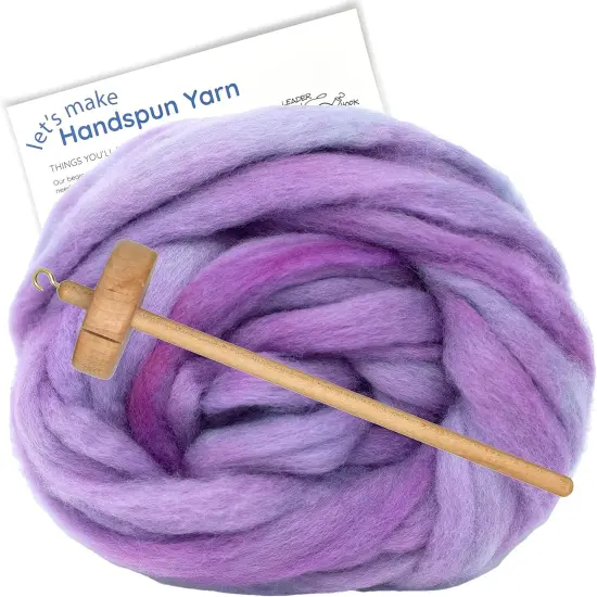 LEARN TO SPIN - Beginner's Spinning Kit with Hand Dyed BFL Roving, Drop Spindle & Printed Instructions w/ Video. Many Colors. Orchid {1}