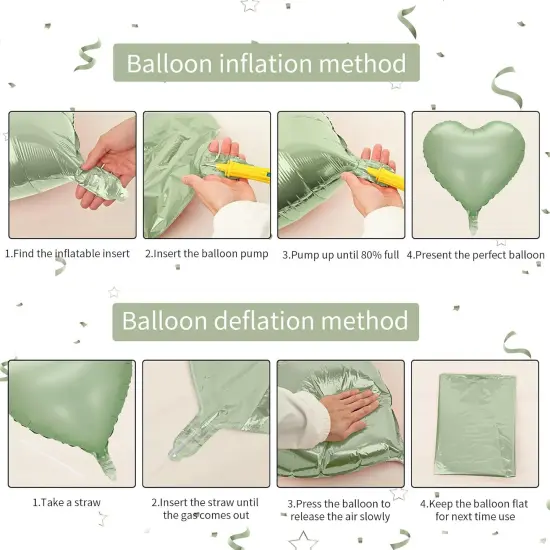 Sage Green White Heart Balloons, 10PCS Green Beige Foil Heart Balloons, 18inch Olive Green Cream White Heart Shape Balloons for Neutral Jungle Birthday Baby Shower Valentines Wedding Party Decorations {3}