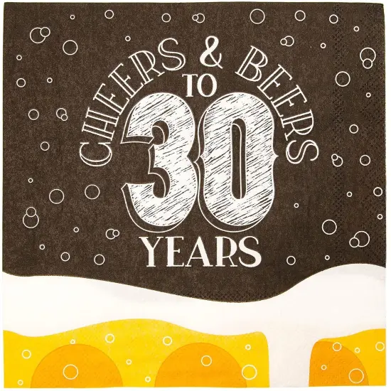 Cheers & Beers Paper Napkins for 30th Birthday Party (6.5 x 6.5 In, 100 Pack) Black {3}