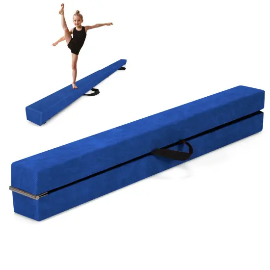 8 Feet Portable Folding Gymnastic Balance Beam with Solid Wood Base Ideal for Walkover or Cartwheel Blue {4}