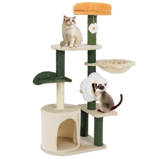 Cat Tree with Sisal Scratching Posts, Hammock and Flower Design {4}