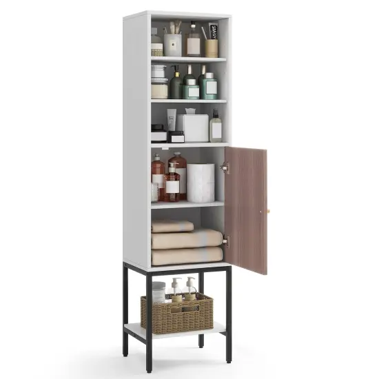 57 Inch Bathroom Tall Cabinet with and 3-Position Storage Adjustable Shelves and 1 Door White {4}