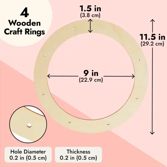 4-Pack Wooden Wreath Frames for Crafts with Pre-Cut Holes - 11.5" Outer Diameter Unfinished Floral Hoop Rings for Wedding, Wall Door Hanging Decorations (0.2" Thick) White {4}