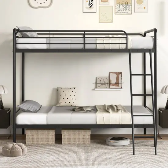 Black Metal Twin Bunk Bed with Safety Guardrails and Under-Bed Storage {5}