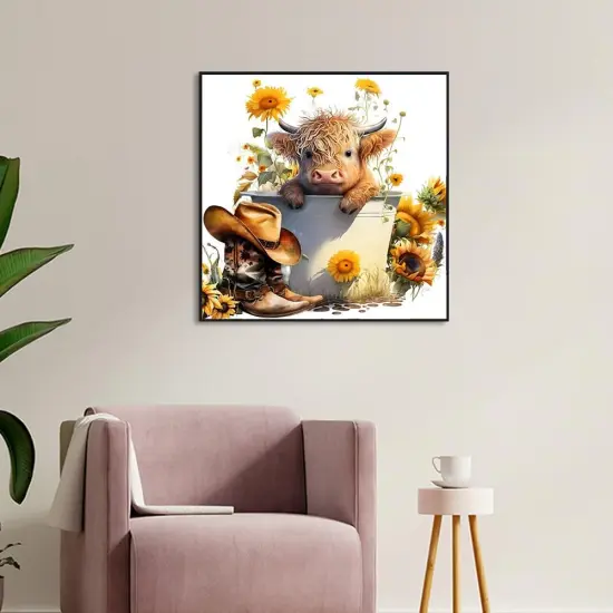 Diamond Painting Kits for Adults, 5D Cow and Flower Full Drill Diamond Art, DIY Highland Cow Diamond Art Kit Gem Art for Home Wall Decor (13.78 X13.78 inch) {4}