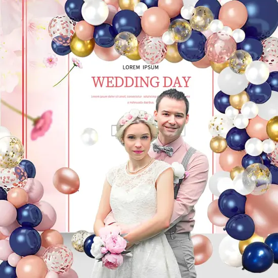 68 Pack Navy Blue Rose Gold Confetti Latex Balloons, 12 inch Birthday Balloons with 65 Feet balloon Ribbon for Birthday Party Wedding Graduation Bridal Shower Decorations {3}