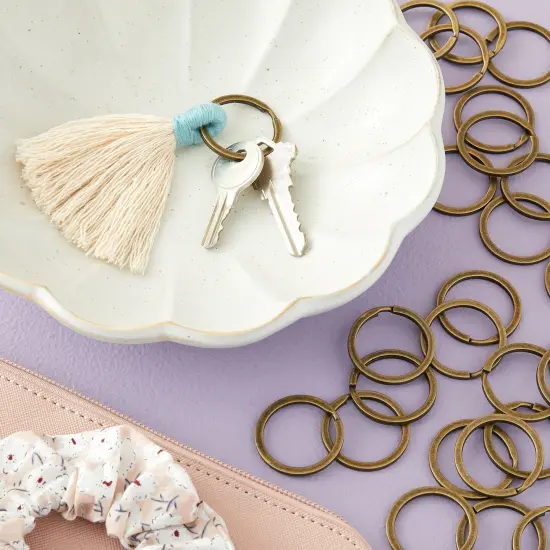 100 Count Brass Key Chain Rings Heavy Duty for Crafts, Home, Car Keys, DIY Projects (1.2 In) Brown {3}