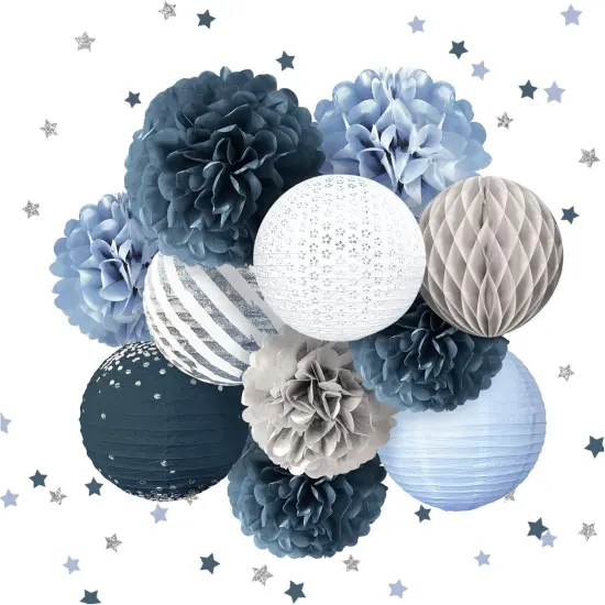 Wedding Party Decorations - 12PCS Dusty Blue Tissue Pom Poms Paper Lantern 50G Glitter Confetti Party Supplies for Romantic Wedding, Bridal Shower, Baby Shower, Birthday, Special Events {1}