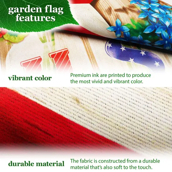 G128 Combo Pack: Garden Flag Stand 36x16IN & Garden Flag USA Star Flowers Printed 12x18IN Double Sided {3}