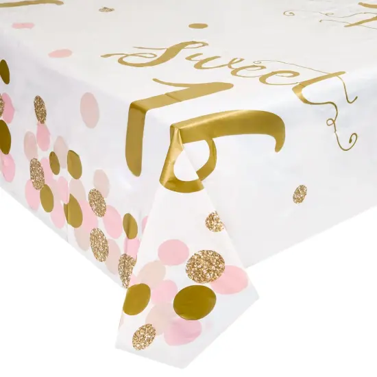 3 Pack Sweet 16 Tablecloth for Girl 16th Birthday Party Decorations (54 x 108 In) White {5}