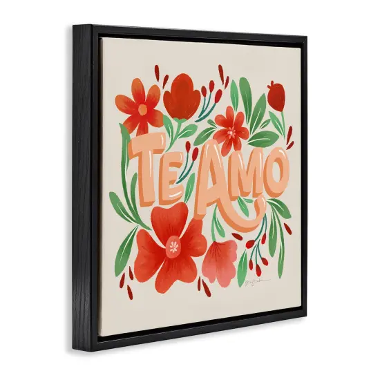 Stupell Industries Te Amo con Flores Rojas Framed Floater Canvas Wall Art Black Floater Frame {3}