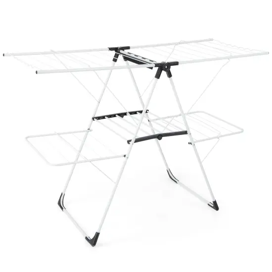 2-Level Freestanding Foldable-Portable Laundry Drying Rack with Height Adjustable Wings {1}