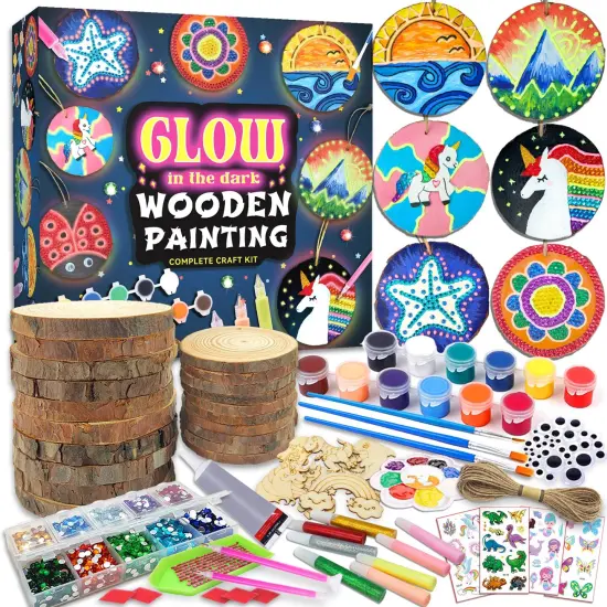 Kids Wooden Painting Kit-Glow in The Dark-Arts & Crafts Gifts for Boys Girls Ages 5-12-Wood Slice Craft Activities Kits - Creative Art Toys for 5, 6, 7, 8, 9, 10, 11 & 12 Year Old Kids {2}