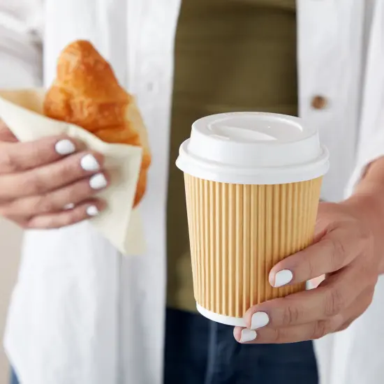 50 Pack Disposable Small Coffee Cups 8 oz, Insulated, Ripple, To Go Kraft Paper Coffee Cups with Lids and Stirring Straws Included for Hot Drinks (150 Total Pcs) Brown {3}