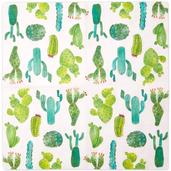 Succulent Cactus Paper Napkins for Fiesta Birthday Party (6.5 In, 100 Pack) White {6}