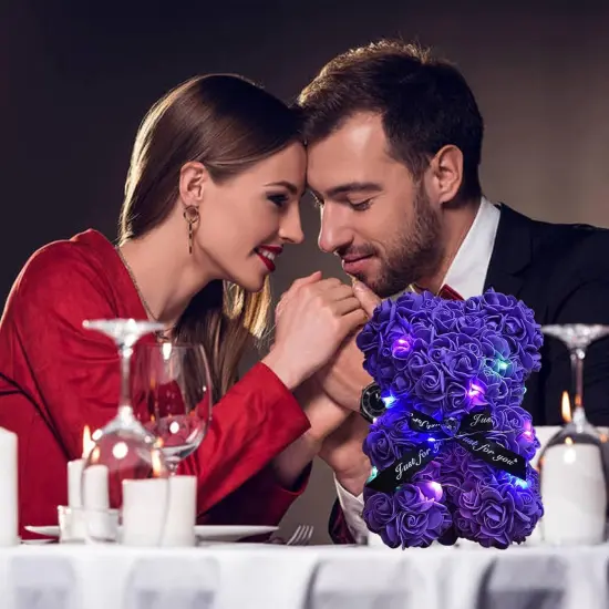 Flower Rose Bear ,Romantic Gift for Valentine's, Mother's Day, Christmas, Birthday,Girl Friend Her Mom Female Wife with Artificial Heart-Shaped Diamonds Purple {4}