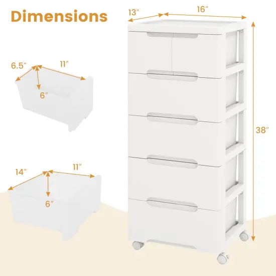 Costway 1/2 PCS 6-Drawer Plastic Rolling Storage Cart with 4 Universal Wheels Dresser Cabinet {3}