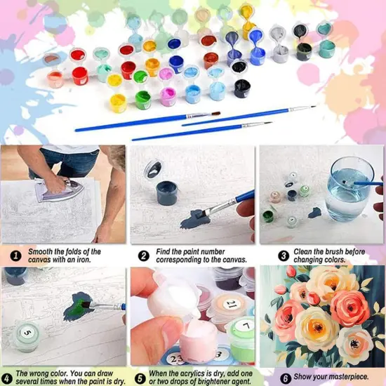 Flowers Paint by Numbers Kit for Adults- Floral Adult Paint by Number Kits, Acrylic Painting by Numbers Kit {5}