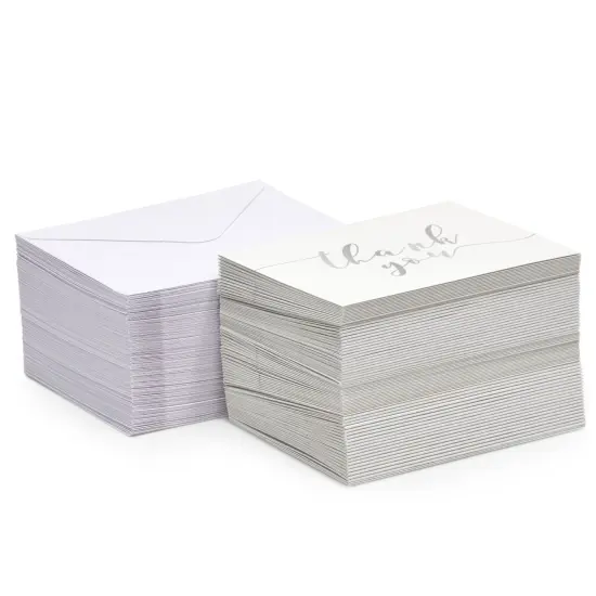 120 Pack Thank You Cards with Envelopes Bulk for Weddings, Bridal Showers, Graduations, Bridal, Baby Shower - Blank Inside - Silver Gradient Handwritten White {4}