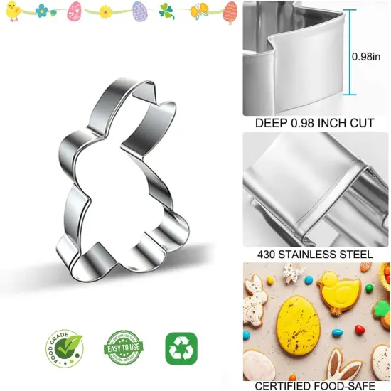 Easter Cookie Cutters Large Set of 6 - Egg, Chick, Carrot, Rabbit, Bunny Face, Butterfly Shapes - Stainless Steel Biscuit Molds for Spring Holiday Baking {2}