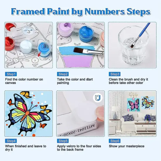 2 Framed Butterfly Paint by Numbers Kit for Kids - Kids Paint by Number Kits Age 5-8-12, Easy Acrylic Oil Paint by Number for Kids 8x8inch {5}
