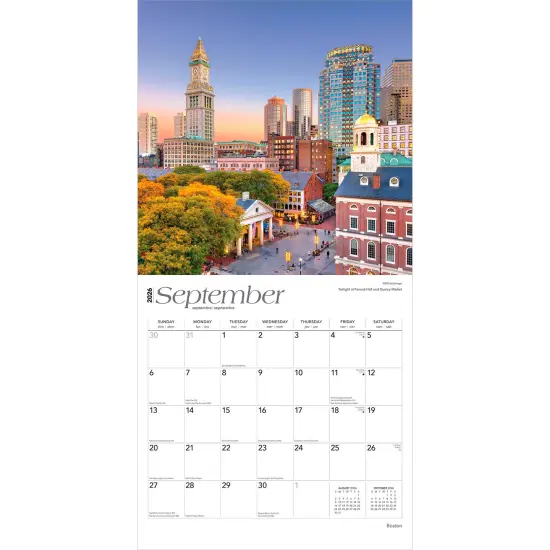 Boston | 2026 12 x 24 Inch (Hanging) Monthly Square Wall Calendar | Plastic-Free {4}
