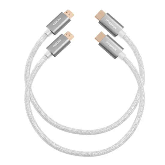 Insten - 2 Pack 1.5 Feet HDMI Male to Male Cable, 2.1 Version, 8K 60Hz, 48Gbps, Gold Connectors, Nylon Braided, White {7}