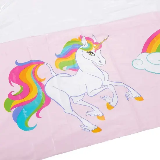 Blue Panda Unicorn Rainbow Party Supplies- 3 Pack Disposable Plastic Rectangular Tablecloths Kids Birthday, Table Cover Decorations in Pink White, 54 x 108 inches Multicolor {3}