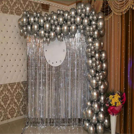 Silver Tinsel Foil Fringe Curtains Backdrop, Melsan 3.2 x 8 ft Foil Curtain Birthday Party Decorations for Disco, New Year Eve Party Backdrop - 3 Packs {3}