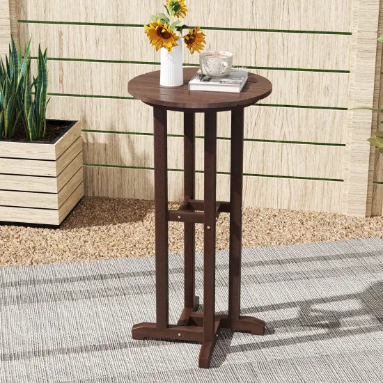 HDPE Round Outdoor Patio Bar Table with Stainless Steel Frame Brown {2}
